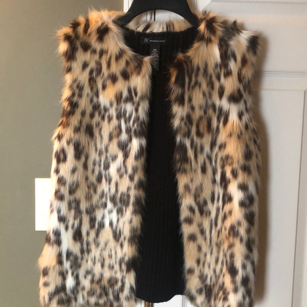 INC International Concepts Faux Fur Leopard vest.